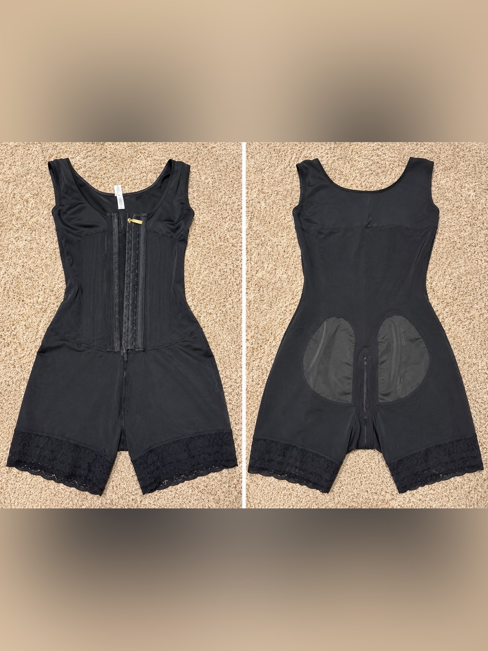 Body-Smoothing Black Shapewear Bodysuit with Lace Hem